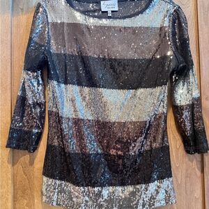 Sequin Striped Women's Top - Black and Silver